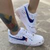 Nike Air Force One Custom Swoosh Cangiante Blu e Sporcatura Blu Metallico e Rosso