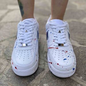 Nike Air Force One Custom Swoosh Cangiante Blu e Sporcatura Blu Metallico e Rosso