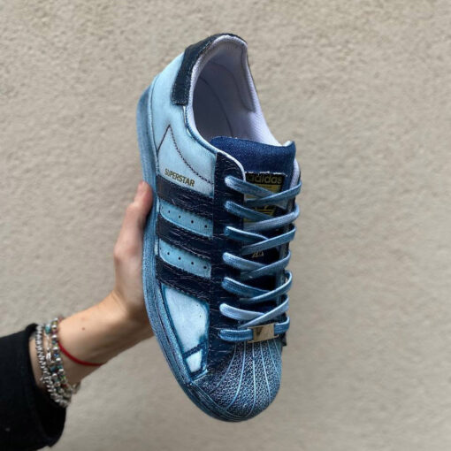 Adidas Superstar Personalizzate Delavè blu, Cocco Blu e Linguetta Jeans