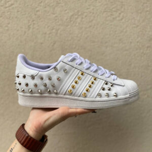 Adidas Superstar Total White Personalizzate Borchie Argento e Oro