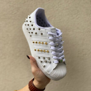 Adidas Superstar Total White Personalizzate Borchie Argento e Oro