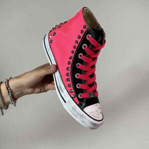 Converse All Star Personalizzate Fucsia, Borchie con Lacci Fucsia