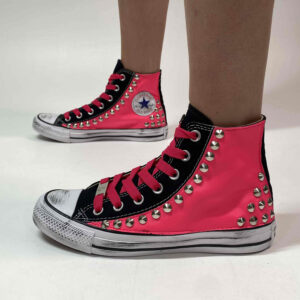 Converse All Star Personalizzate Fucsia, Borchie con Lacci Fucsia