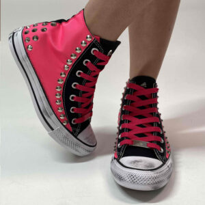 Converse All Star Personalizzate Fucsia, Borchie con Lacci Fucsia