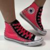 Converse All Star Personalizzate Fucsia, Borchie con Lacci Fucsia