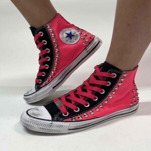 Converse All Star Personalizzate Fucsia, Borchie con Lacci Fucsia