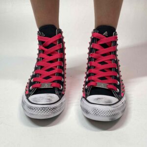 Converse All Star Personalizzate Fucsia, Borchie con Lacci Fucsia
