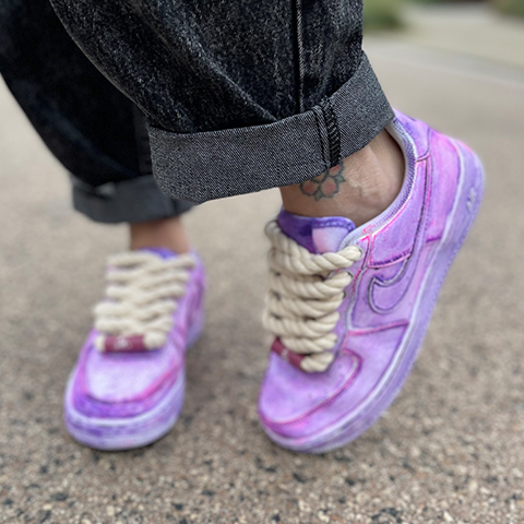 Nike Air Force 1 Custom Délavé Viola Rope Lacci Corda