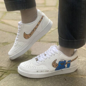 Nike Court Vision Low Custom Swoosh Dipinto a Mano Cookies e Pupazzo Blu
