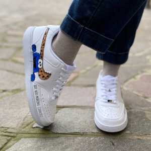 Nike Court Vision Low Custom Swoosh Dipinto a Mano Cookies e Pupazzo Blu