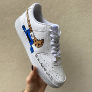 Nike Court Vision Low Custom Swoosh Dipinto a Mano Cookies e Pupazzo Blu