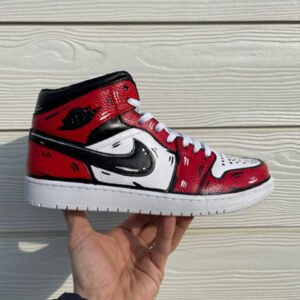 Nike Jordan 1 Custom Cartoon Dipinta A Mano Rosso e Nero Swoosh Nero