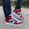 Nike Jordan 1 Custom Cartoon Dipinta A Mano Rosso e Nero Swoosh Nero