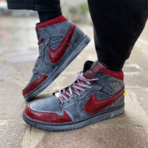 Nike Jordan 1 Custom Delavè Doppio Swoosh e Inserti Squamato Bordeaux