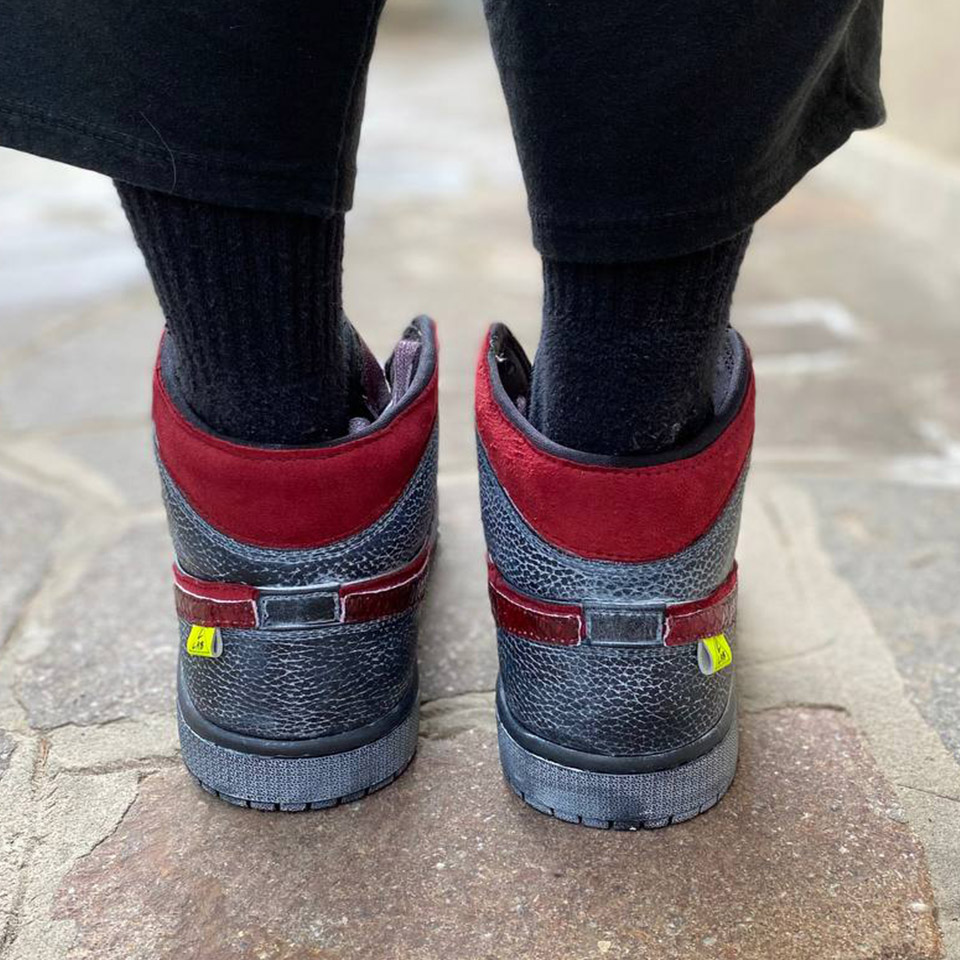 Nike Jordan 1 Custom Delavè Doppio Swoosh e Inserti Squamato Bordeaux