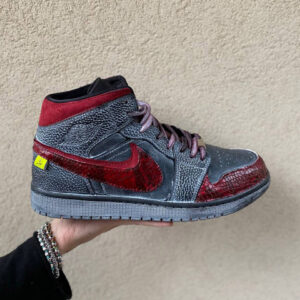 Nike Jordan 1 Custom Delavè Doppio Swoosh e Inserti Squamato Bordeaux