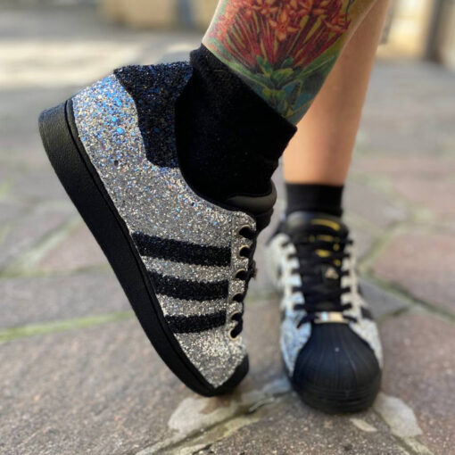 Adidas Superstar Personalizzate Core Black Glitter Argento e Nero