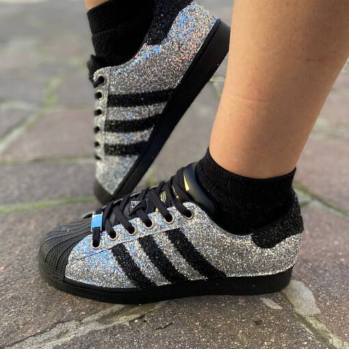 Adidas Superstar Personalizzate Core Black Glitter Argento e Nero