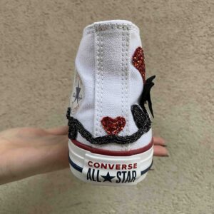 Converse All Star Personalizzate Bambino Cuori Glitter Rosso e Lacci Raso Nero