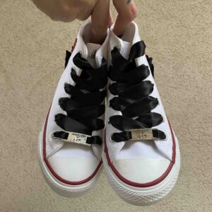 Converse All Star Personalizzate Bambino Cuori Glitter Rosso e Lacci Raso Nero