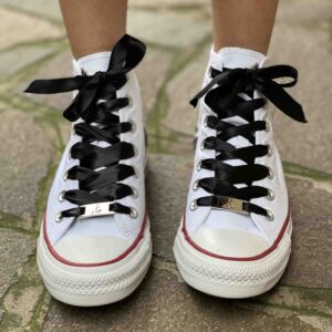 Converse All Star Personalizzate Cuori Glitter Rosso e Lacci Raso Nero