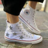 Converse All Star Personalizzate Stelle Glitter Multicolor e Argento, Borchia a Stella