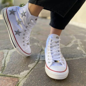 Converse All Star Personalizzate Stelle Glitter Multicolor e Argento, Borchia a Stella