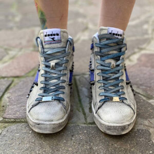Diadora Personalizzate Game L High Waxed Delavè, Logo Scamosciato, Borchie Cono Alto Nere