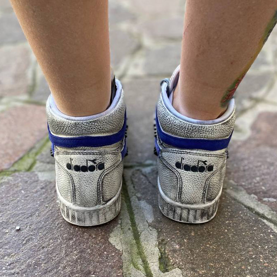 Diadora Personalizzate Game L High Waxed Delavè, Logo Scamosciato, Borchie Cono Alto Nere