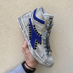 Diadora Personalizzate Game L High Waxed Delavè, Logo Scamosciato, Borchie Cono Alto Nere