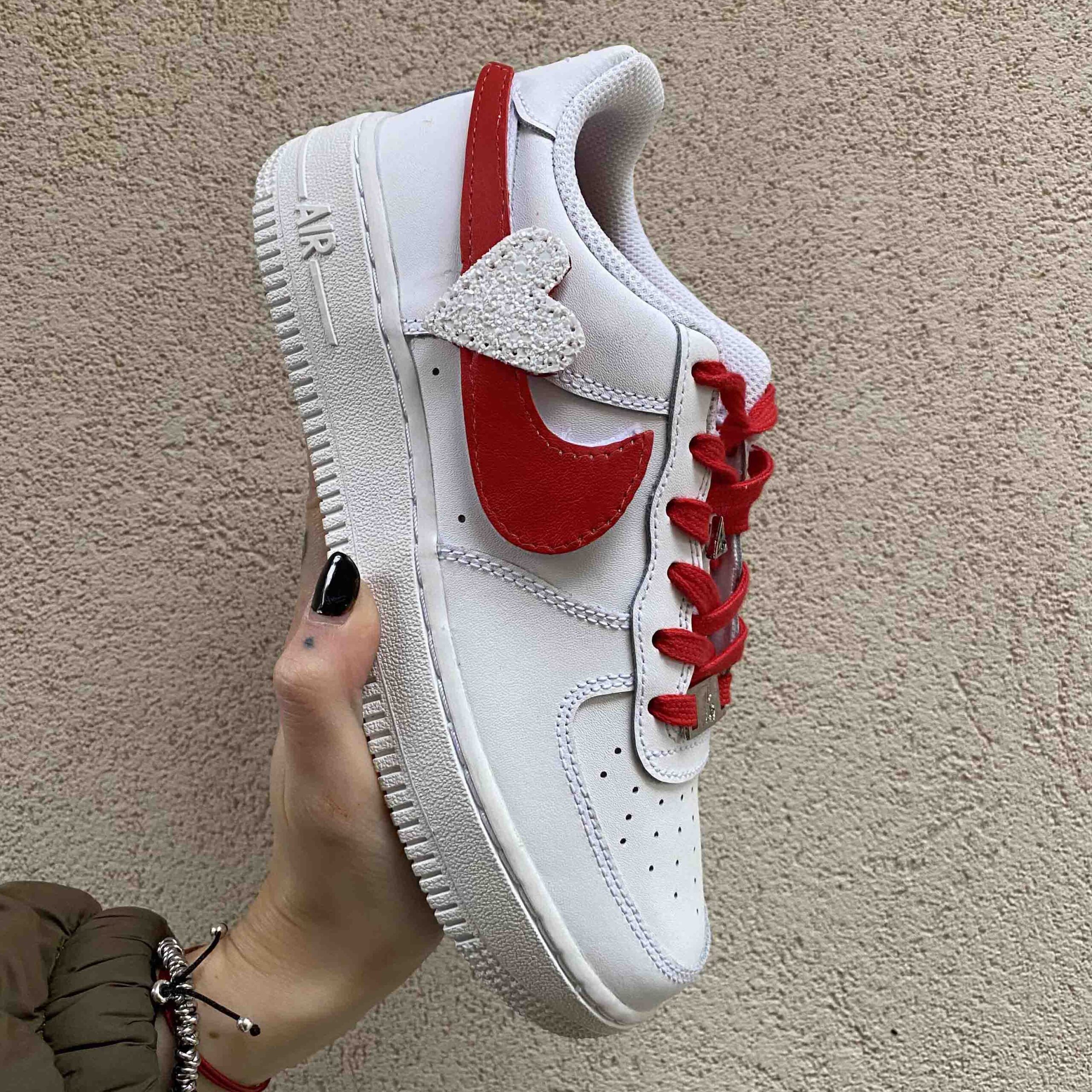 Nike Air Force 1 Swoosh Cuore Glitter Bianco | LLab Custom