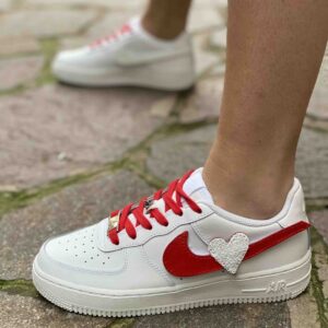 Nike Air Force 1 Custom Swoosh Intercambiabile Cuore Glitter Bianco