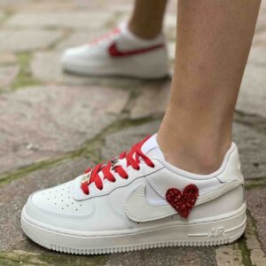 Nike Air Force 1 Custom Swoosh Intercambiabile Cuore Glitter Rosso