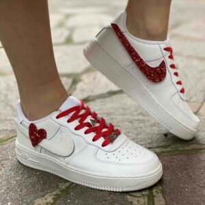 Nike Air Force 1 Custom Swoosh Intercambiabile Cuore Glitter Bianco