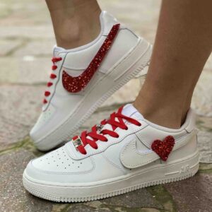 Nike Air Force 1 Custom Swoosh Intercambiabile Cuore Glitter Bianco