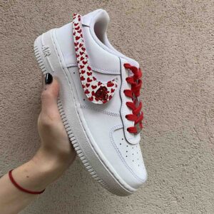 Nike Air Force 1 Custom Swoosh Intercambiabile Cuori Rossi Dipinti