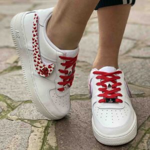 Nike Air Force 1 Custom Swoosh Intercambiabile Cuori Rossi Dipinti