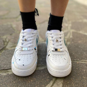 Nike Air Force One Custom Swoosh Acqua Marina e Sporcatura Azzurro e Nero