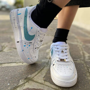 Nike Air Force One Custom Swoosh Acqua Marina e Sporcatura Azzurro e Nero