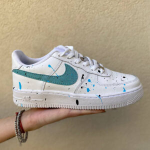 Nike Air Force One Custom Swoosh Acqua Marina e Sporcatura Azzurro e Nero