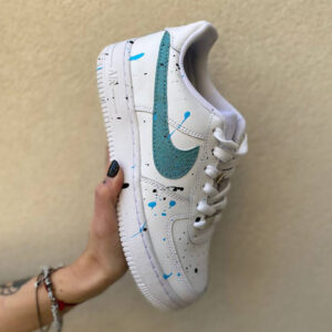 Nike Air Force One Custom Swoosh Acqua Marina e Sporcatura Azzurro e Nero
