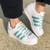 Adidas Superstar Bold Personalizzate Total White Bande e Lacci Strass Acquamarina
