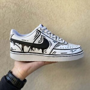 Nike Court Vision Custom Cartoon Bianco e Nero Con Swoosh Goccia