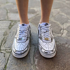 Nike Court Vision Custom Cartoon Bianco e Nero Con Swoosh Goccia