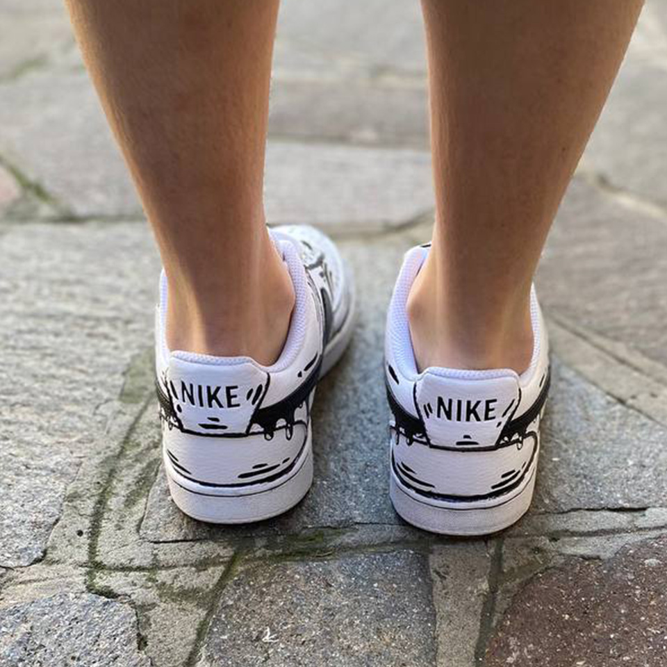 Nike Court Vision Custom Cartoon Bianco e Nero Con Swoosh Goccia