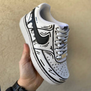Nike Court Vision Custom Cartoon Bianco e Nero Con Swoosh Goccia