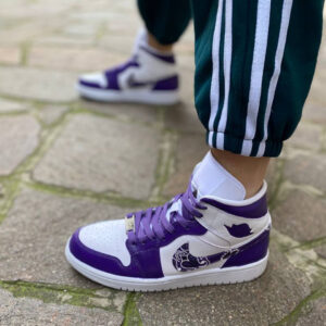 Nike Jordan 1 Custom Cartoon Dipinta A Mano Viola con Swoosh Bandana Viola
