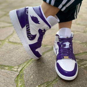 Nike Jordan 1 Custom Cartoon Dipinta A Mano Viola con Swoosh Bandana Viola