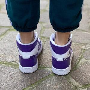 Nike Jordan 1 Custom Cartoon Dipinta A Mano Viola con Swoosh Bandana Viola