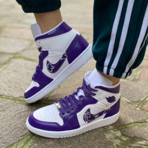 Nike Jordan 1 Custom Cartoon Dipinta A Mano Viola con Swoosh Bandana Viola
